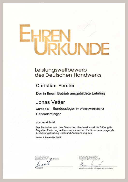 Ehrenurkunde Ausbildung